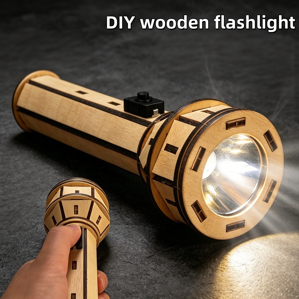 Science Project - Houten DIY-zaklamp puzzelset STEM educatief handgemaakt